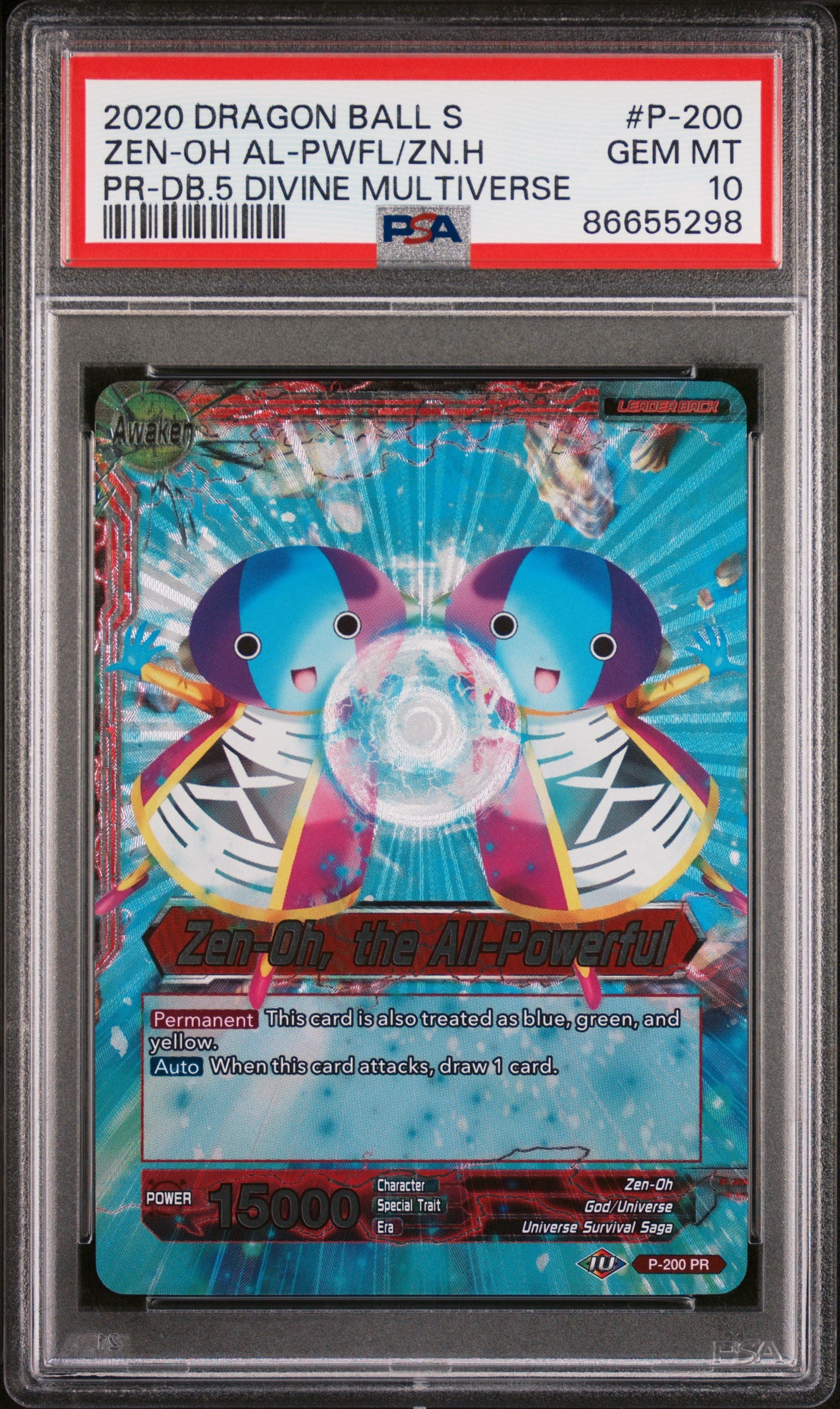 2020 Dragon Ball Super Zen-Oh AL PWFL/ZN.H #P 200 PSA 10 Graded Card - Perfect for Collectors, Anime Fans & Investment - Display, Trade, or Gift for Special Occasions