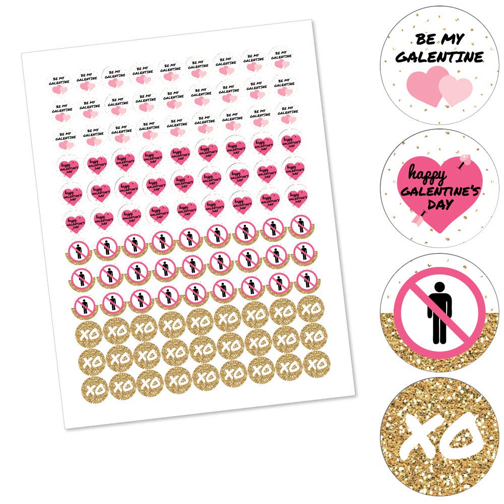Big Dot of Happiness Be My Galentine - 108 Round Candy Stickers for Valentine's & Galentine's Day Parties - Perfect for Chocolate Candy Labels | Great for Gift Wrapping, Party Favors & DIY Crafts