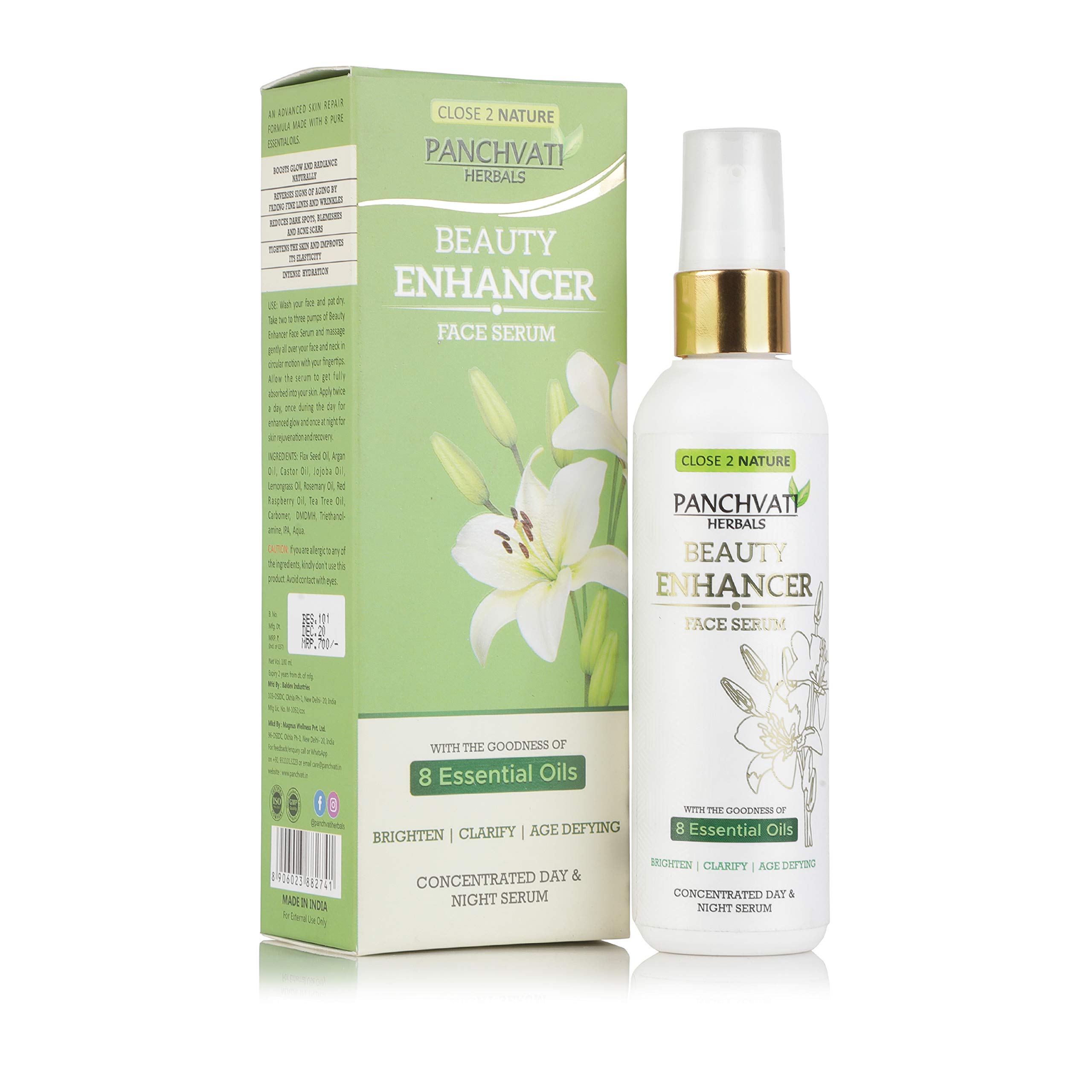 PANCHVATI Beauty Enhancer Face Serum - Skin Clearing, Brightening & Anti-Aging Serum for Dark Circles, Fine Lines & Sun Damage Repair (100ml) - Perfect for Daily Skincare Routine & Nighttime Skin Rejuvenation
