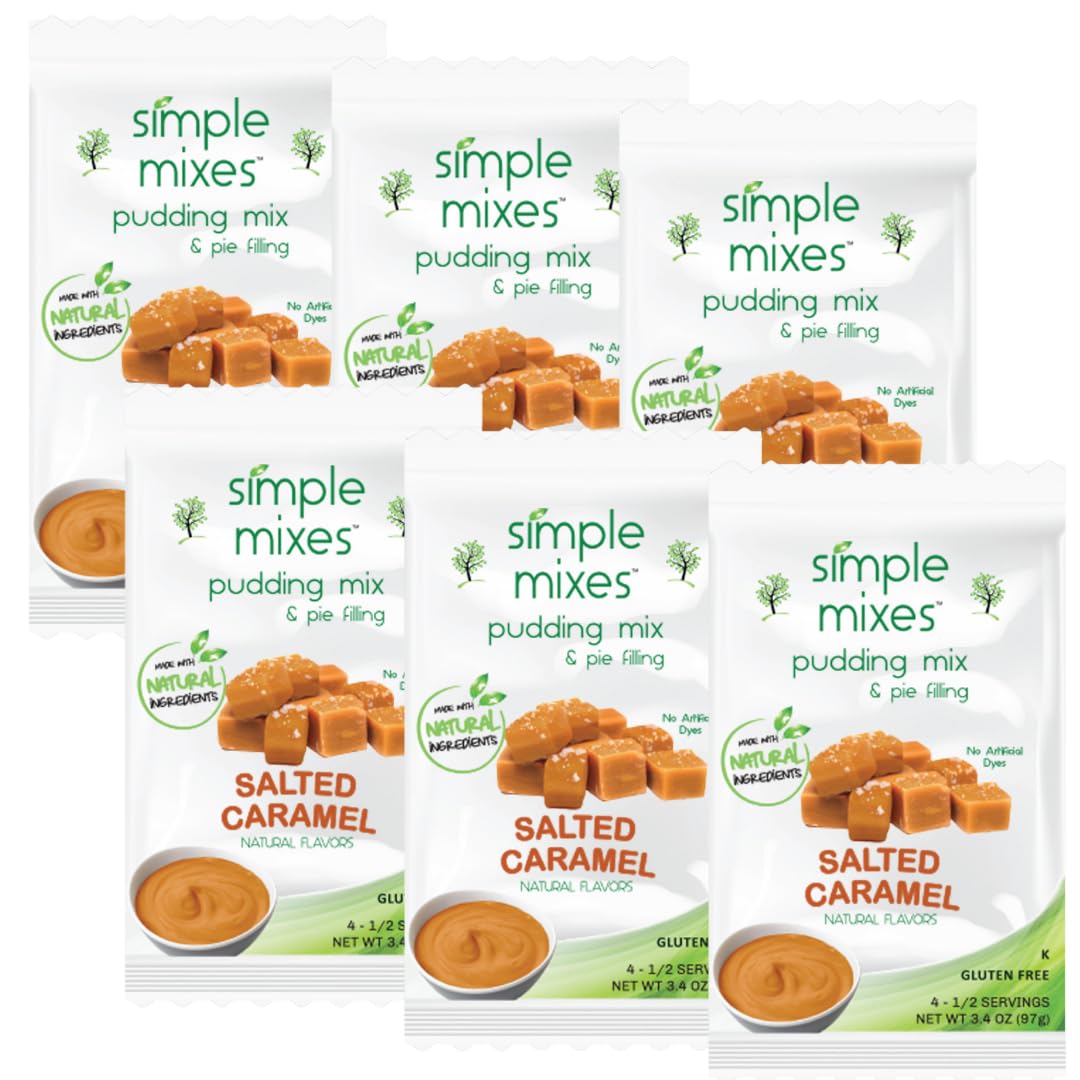 Simple Mixes Natural Instant Pudding Mix - Healthy Salted Caramel Snack, Dye-Free, Fat-Free, Gluten-Free, Kosher Certified (6 Pack) | Perfect for Quick Desserts, Lunch Box Treats & Family Gatherings