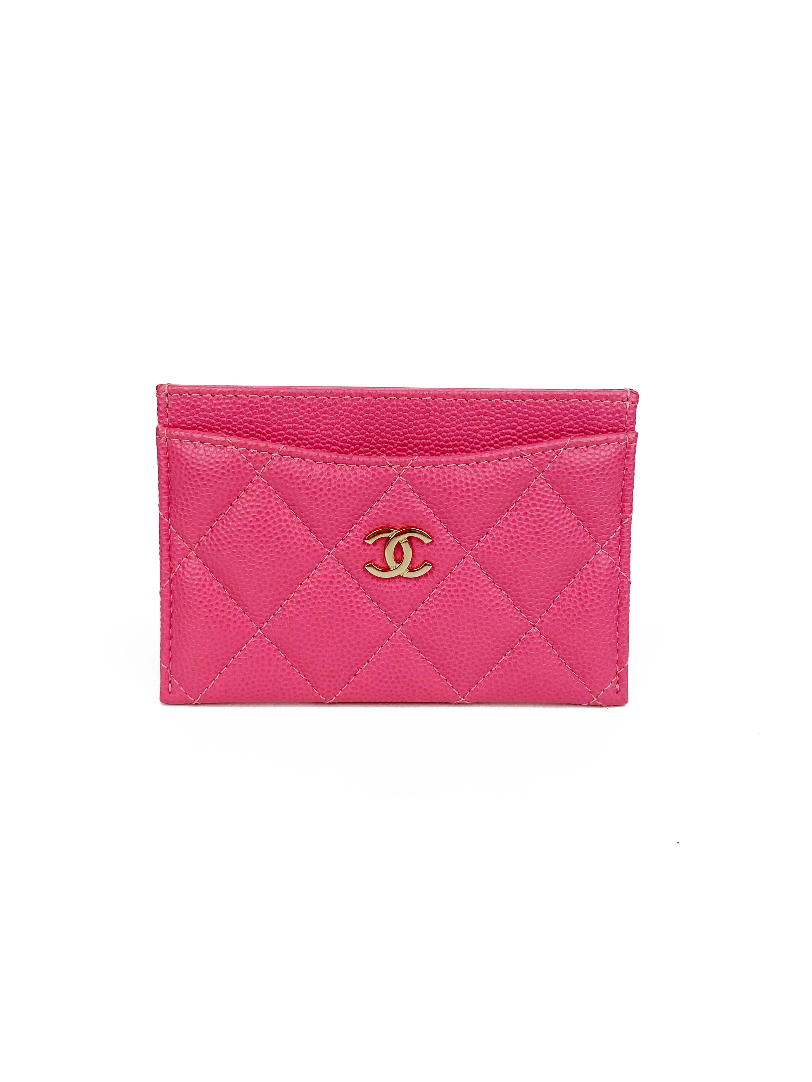 Chanel Pink Caviar Leather Card Holder - Luxury Compact Wallet for Credit Cards & ID - Perfect for Everyday Use, Travel, and Gifts