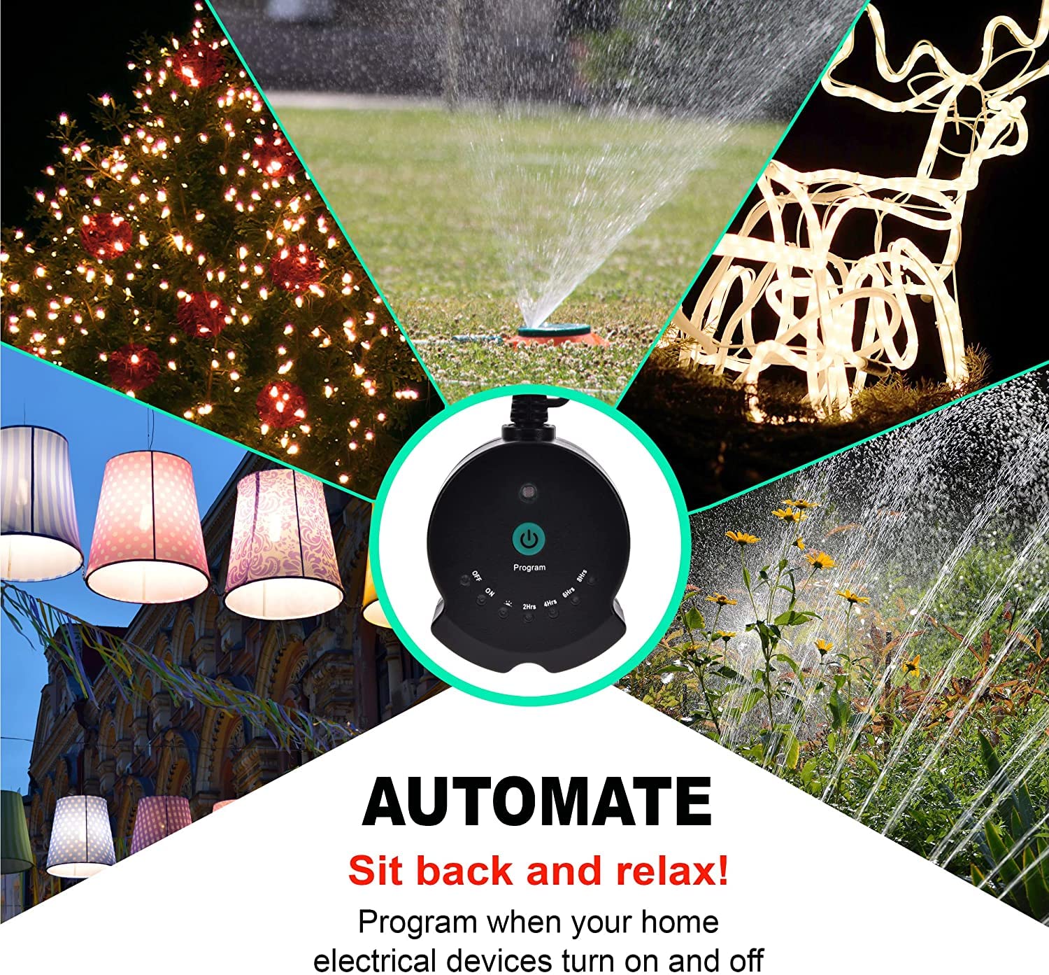 **Outdoor Lighting Timer with 12 ft Extension Cord - Waterproof, Heavy Duty, Programmable for Garden, Patio & Holiday Lights - CPCO95005**