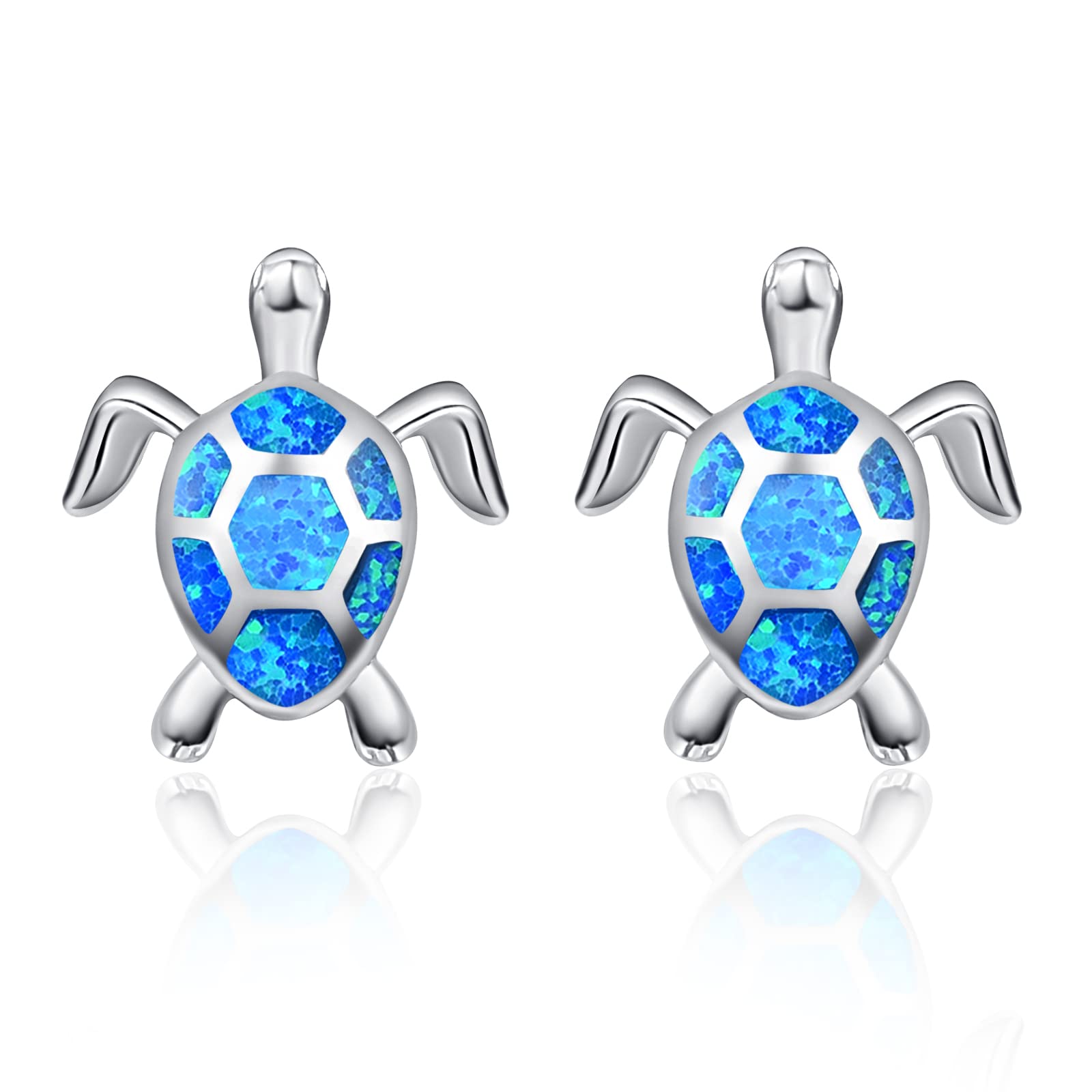 KINGWHYTE 925 Sterling Silver Turtle Dangle Earrings with Hawaiian Blue Opal - Elegant Animal Jewelry Gift for Women, Perfect for Beach Vacations, Summer Outfits & Boho Fashion