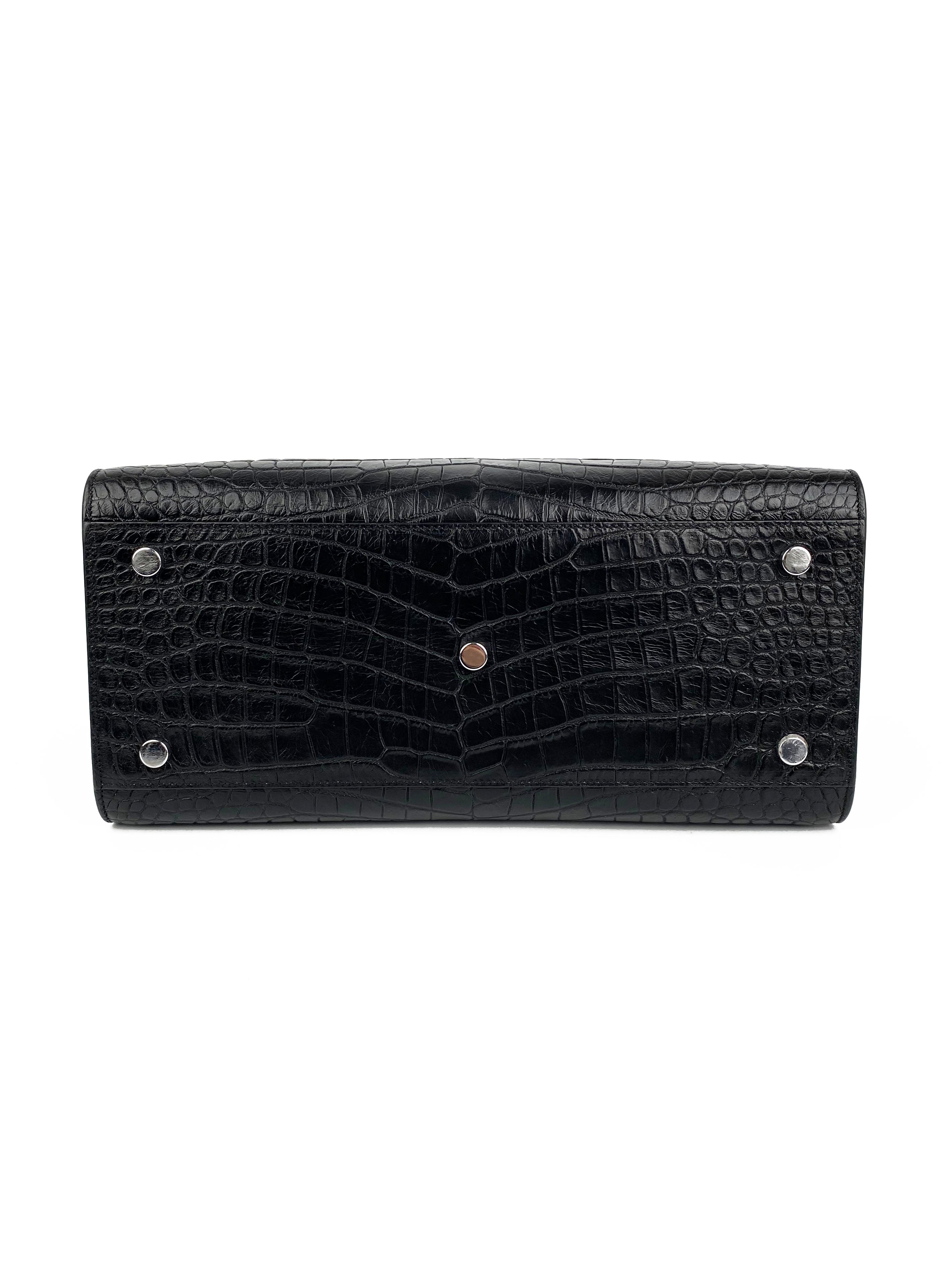 Saint Laurent Small Black Croc-Embossed Leather Sac de Jour Handbag for Women | Luxury Designer Tote Bag for Work, Travel & Everyday Use