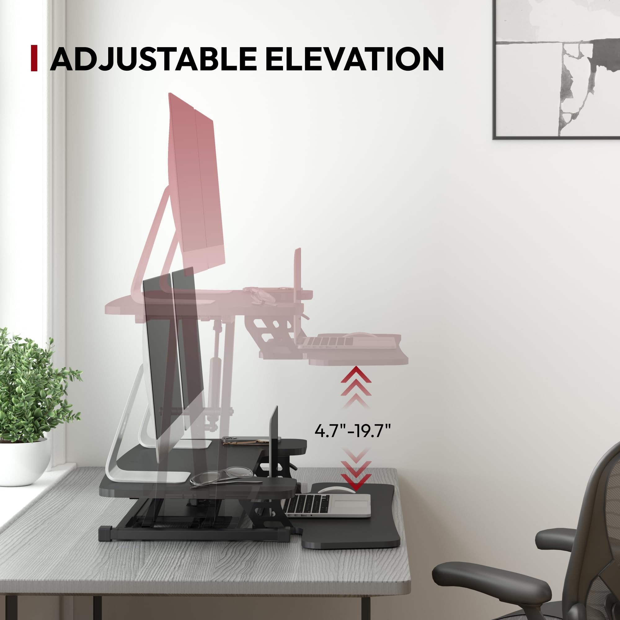 SANODESK 36 Inch Electric Height Adjustable Standing Desk Converter - Dual Monitor Riser with Spacious Keyboard Tray for Home Office, Ergonomic Laptop Workstation (Black) - Perfect for Remote Work, Gaming & Study Setup
