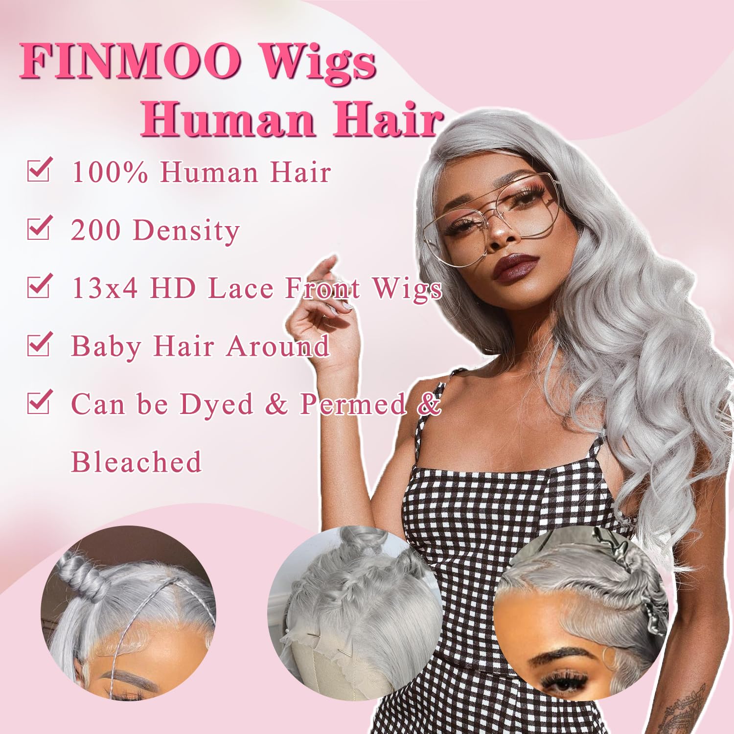 Grey Silver Lace Front Wigs Human Hair - 200% Density Body Wave 13x4 UHD Transparent Pre Plucked Glueless Wig - 613 Blonde Remy Virgin Hair for Black Women (20 Inch) - Perfect for Cosplay, Parties & Daily Wear