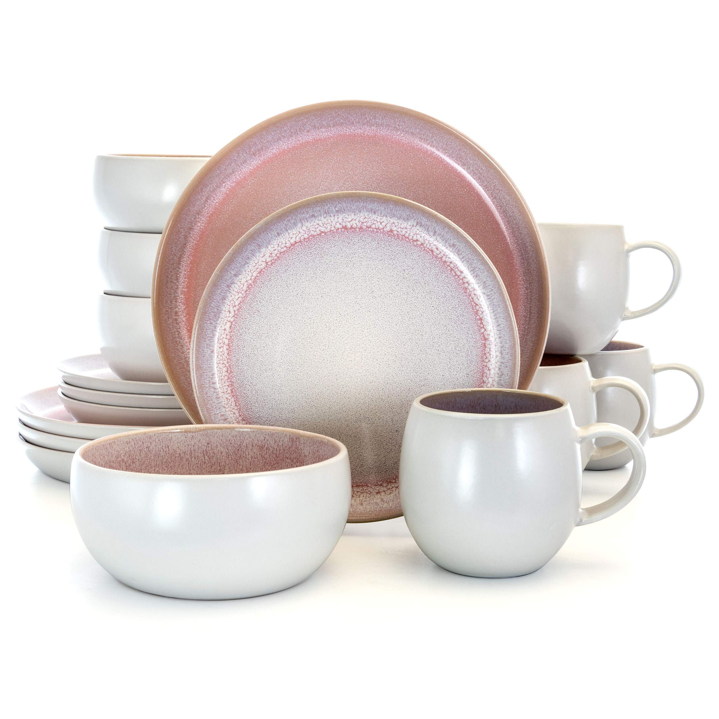 Retro Glaze 16-Piece Stoneware Dinnerware Set - Purple Solid Casual Round Plates & Bowls, Microwave & Dishwasher Safe for Everyday Use | Perfect for Family Dinners, Parties & Restaurant Style Dining