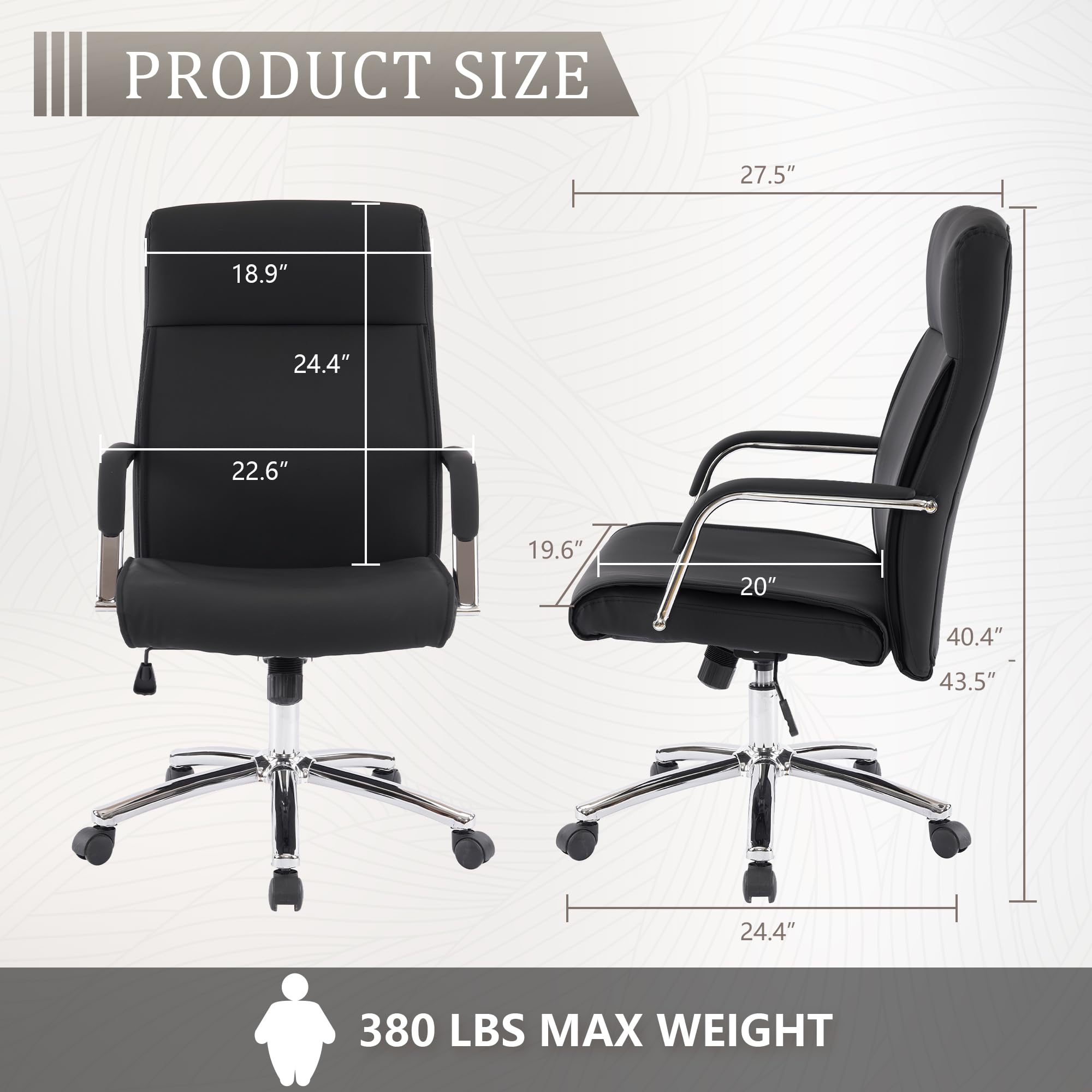 Ergonomic High Back Executive Office Chair with Adjustable Height, Lumbar Support & Rocking Function - Faux Leather Managerial Desk Chair for Home & Office (Black) - Perfect for Long Work Hours, Gaming & Conference Rooms