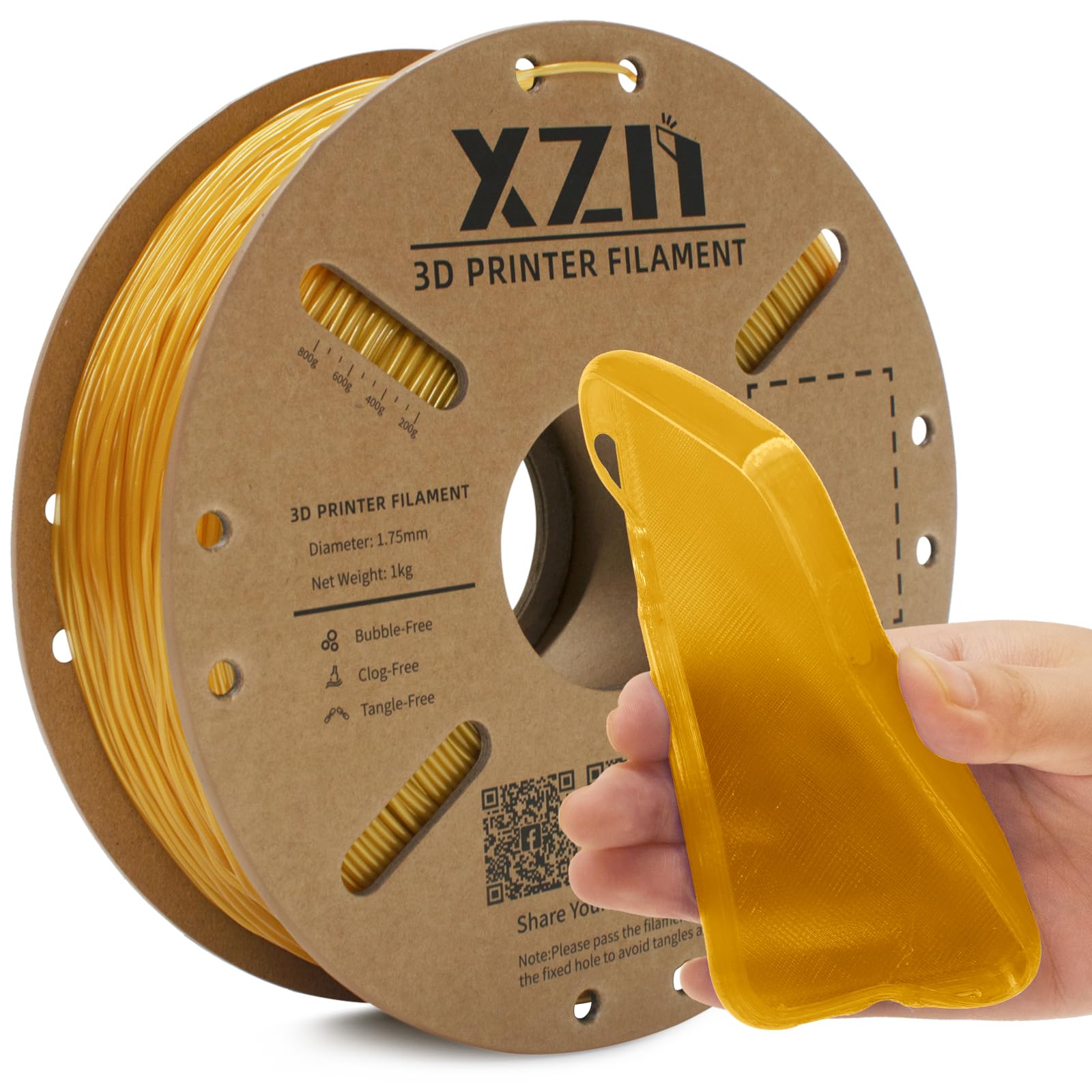 Premium TPU Filament 1.75mm 95A Soft Flexible 3D Printer Filament - 1kg Spool (2.2 lbs) with ±0.02mm Accuracy - Clear Gold TPU for Cosplay, Phone Cases & Wearable Tech Accessories