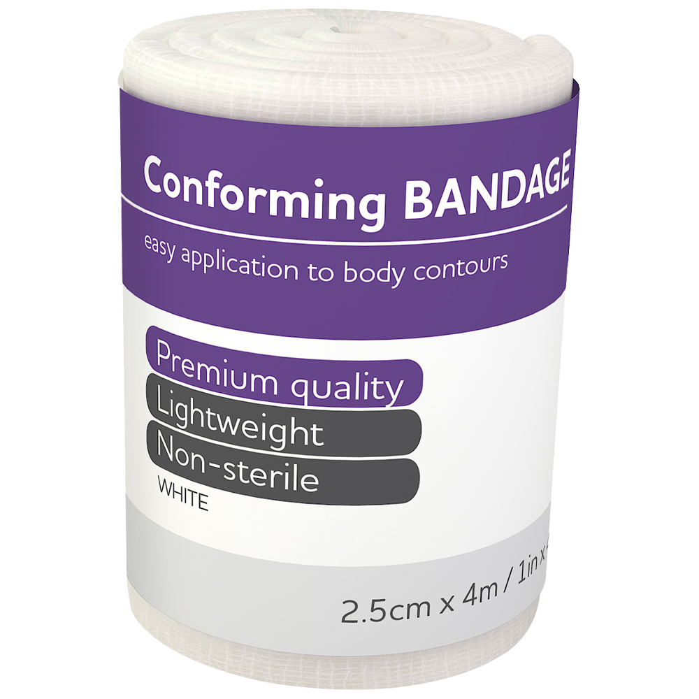 12 Pack Conforming Bandages 2.5cm x 4m - Self-Adhesive First Aid Wrap for Wounds, Sprains & Sports Injuries - Ideal for Home, Clinic & Emergency Kits