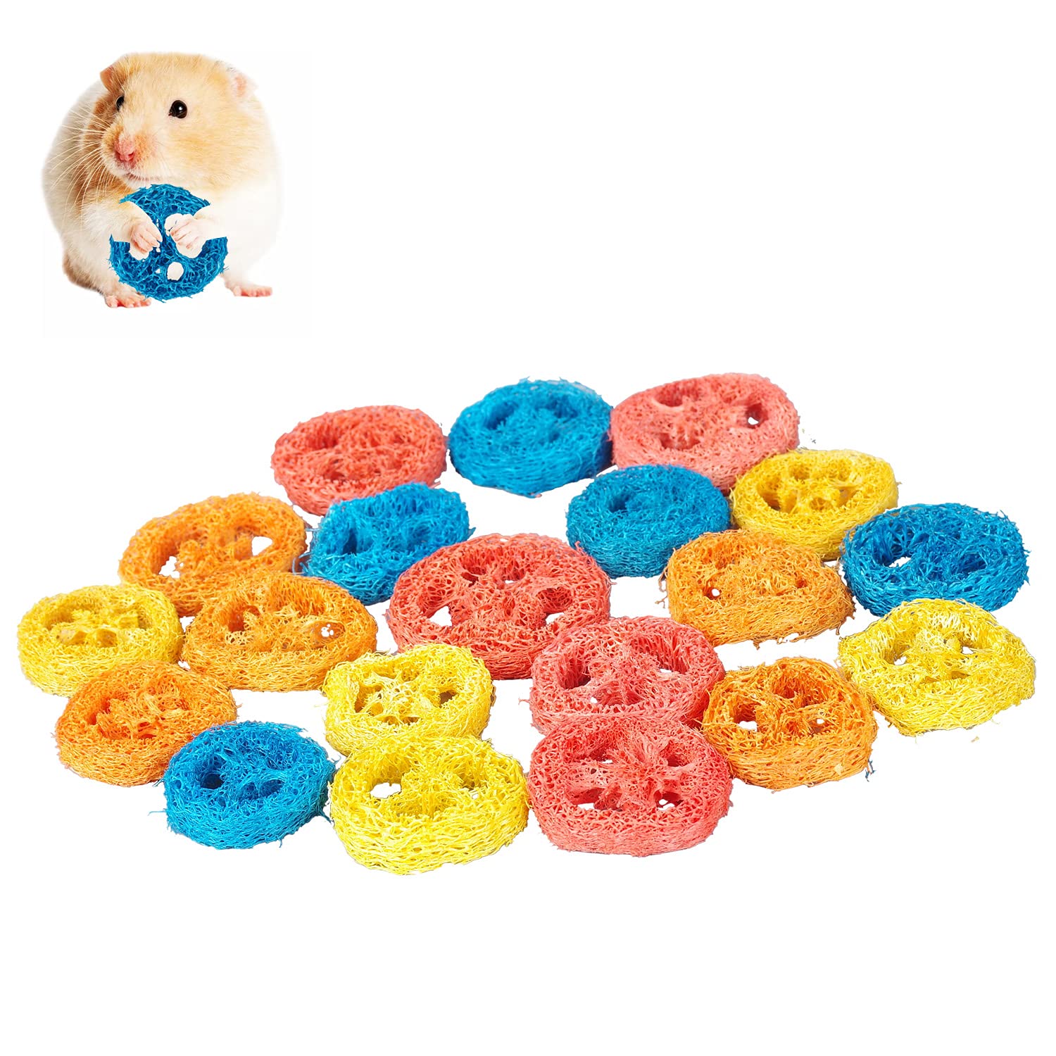 20Pcs Organic Natural Loofah Bunny Chew Toys for Rabbits, Guinea Pigs, Hamsters & Rats - Handmade Pet Dental Care Toys for Healthy Teeth (Perfect for Cage Enrichment & Stress Relief)