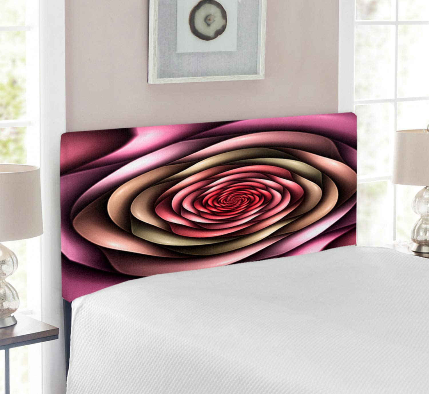 Ambesonne Spires Upholstered Headboard with Memory Foam - Twin Size Multicolor Rose Petal Digital Design Metal Bed Frame for Master Bedroom Decor