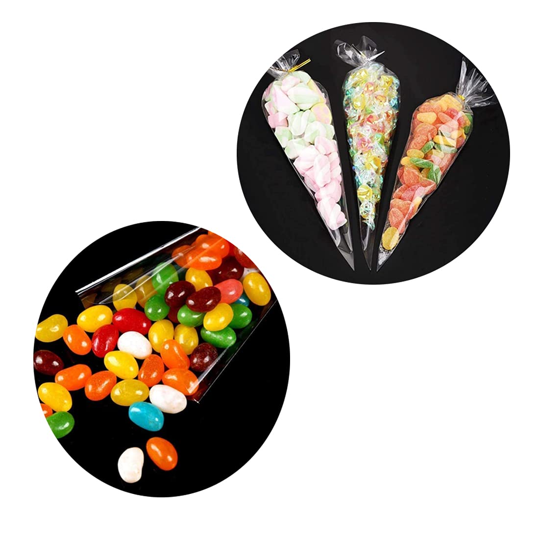 200Pcs Clear Mini Cone Treat Bags 5.1x9.8 Inch - Triangle Cellophane Popcorn Bags with Twist Ties for Cookies, Candy, Wedding Favors | Perfect for Party Favors, Gift Packaging & Bulk Snack Storage