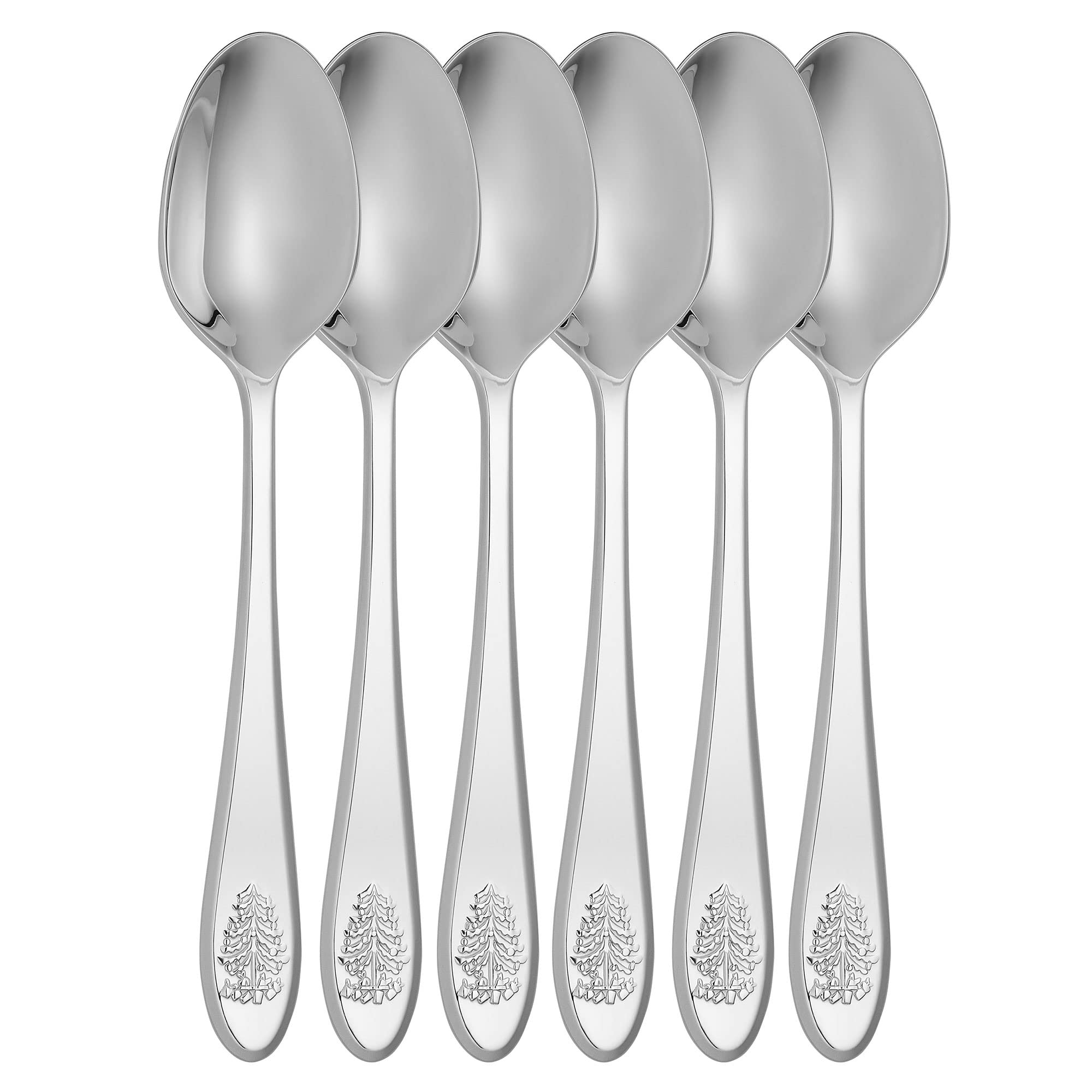 Spode Christmas Tree Cocktail Spoons - 6-Piece Festive Flatware Set - 18/10 Stainless Steel Dessert Spoons for Holiday Parties, Perfect for Custards, Puddings, Cakes & Christmas Treats - Dishwasher Safe - Ideal for Holiday Entertaining & Gift Giving