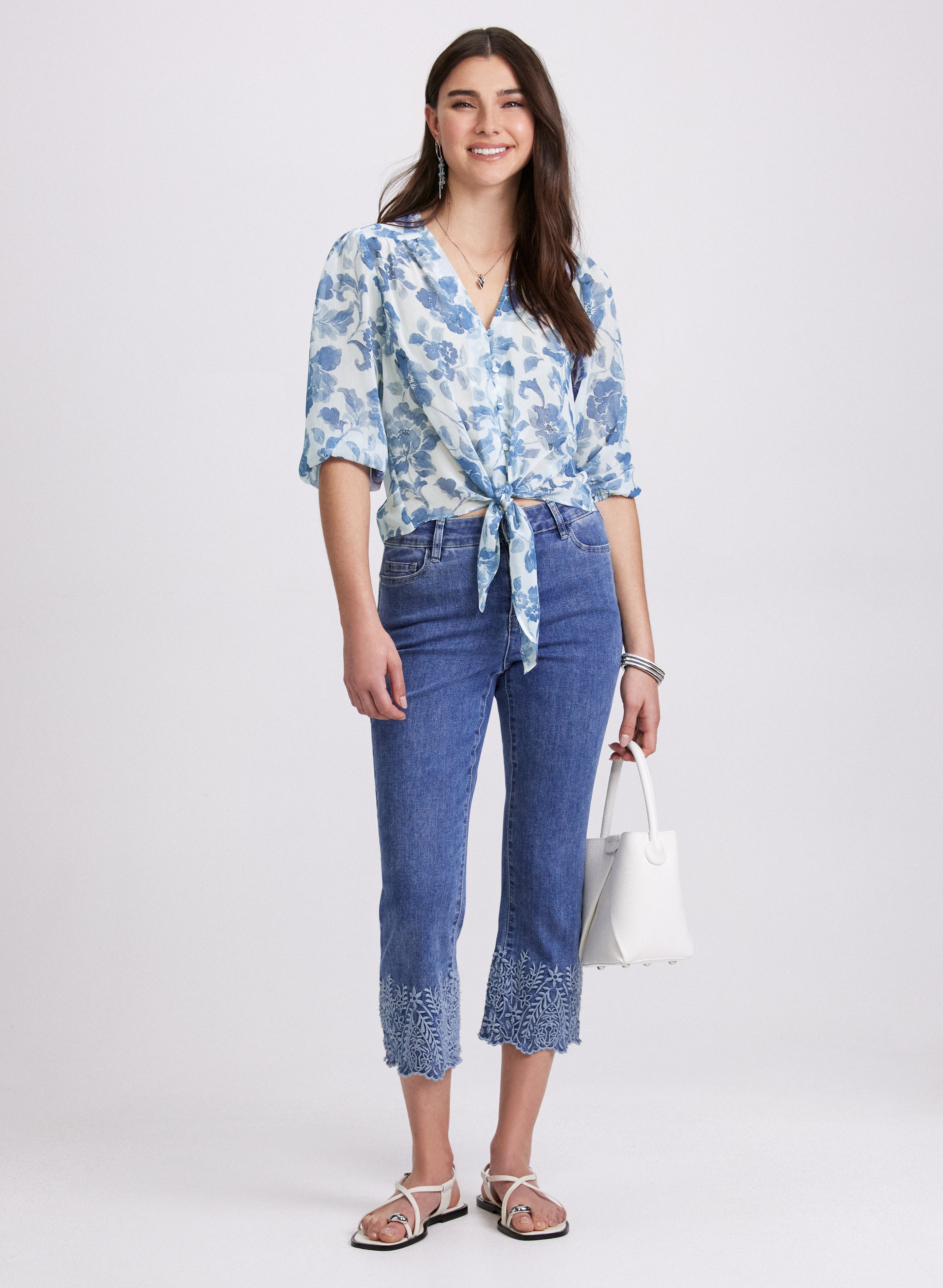 Floral Print Blouse for Women - Elegant Flowy Summer Tops with V-Neck & Short Sleeves - Perfect for Office, Date Night & Casual Outings