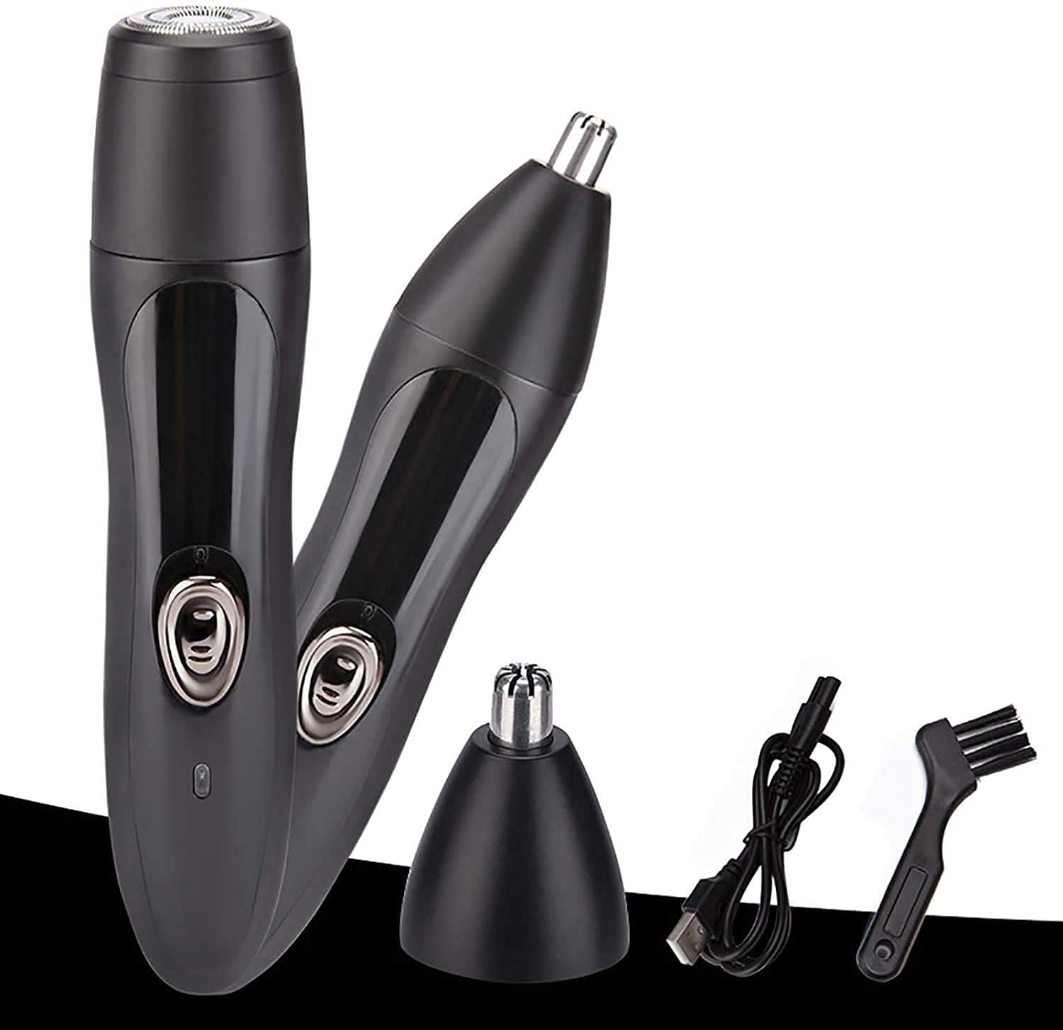 QIYUDS 2-in-1 Painless Men's Nose & Ear Hair Trimmer with Cleaning System - Wet/Dry USB Rechargeable Facial Hair Remover for Grooming | Perfect for Travel, Home & Professional Use