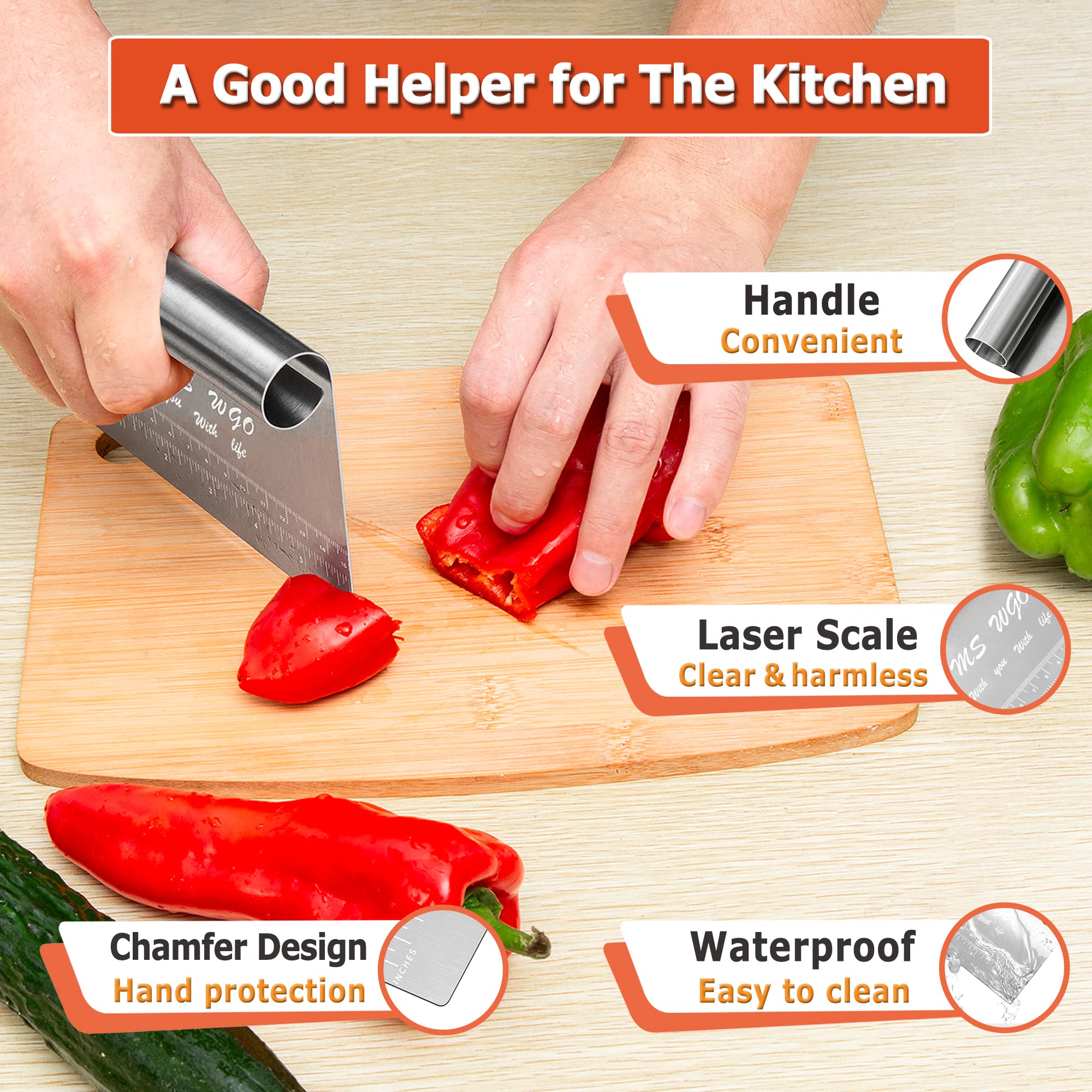 Stainless Steel Pastry Scraper & Dough Cutter - Multi-Purpose Kitchen Tool with Measuring Scale for Baking, Cake Decorating & Pizza Cutting - Professional Mirror Polished Bread Separator & Pastry Knife - Perfect for Home Bakers & Professional Chefs