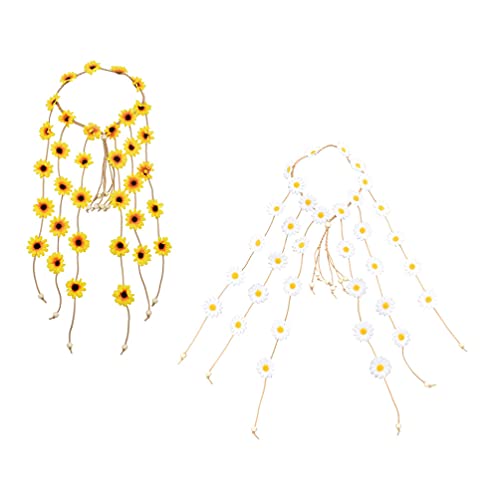FOMIYES Sunflower & Daisy Floral Headband Set - 2Pcs Bohemian Beaded Headpiece with Tassels for Women & Girls | Perfect for Weddings, Parties, Festivals & Boho Style Outfits