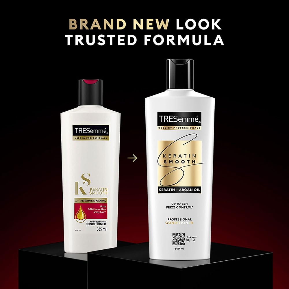 TRESemme Keratin Smooth Conditioner 190ml - Keratin & Moroccan Argan Oil Formula for Smoother, Shinier Hair - Frizz Control & Nourishment Lasts 72 Hours - Unisex Hair Care - Perfect for Daily Use, Salon-Like Results at Home