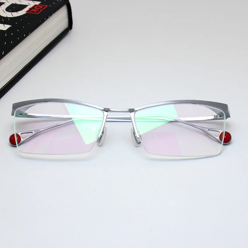 Stylish Black Semi-Rimless Square Frame Titanium Eyeglasses for Men - Perfect for Office, Reading & Everyday Use