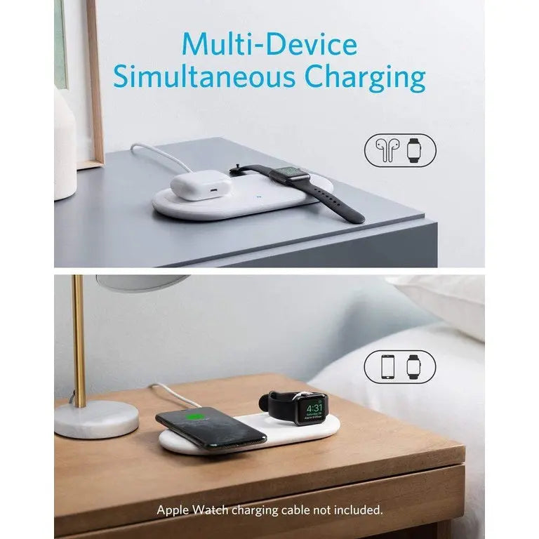 PowerWave Pad with Watch Holder - 3-in-1 Wireless Charger for iPhone, Apple Watch & AirPods (Model A2570) - Fast Charging Station for Bedside, Office & Travel