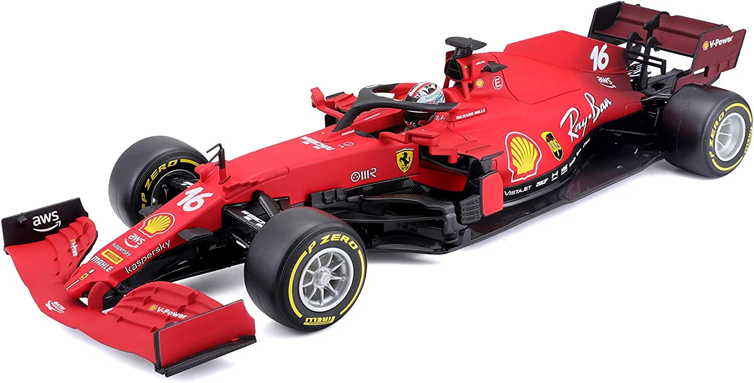 Bburago 1/18 Scale Ferrari F1 SF21 #16 Charles Leclerc 2021 Formula 1 Racing Car Model - Red Collectible Toy for Adults & Kids | Perfect for Display, Gifts, and Racing Enthusiasts
