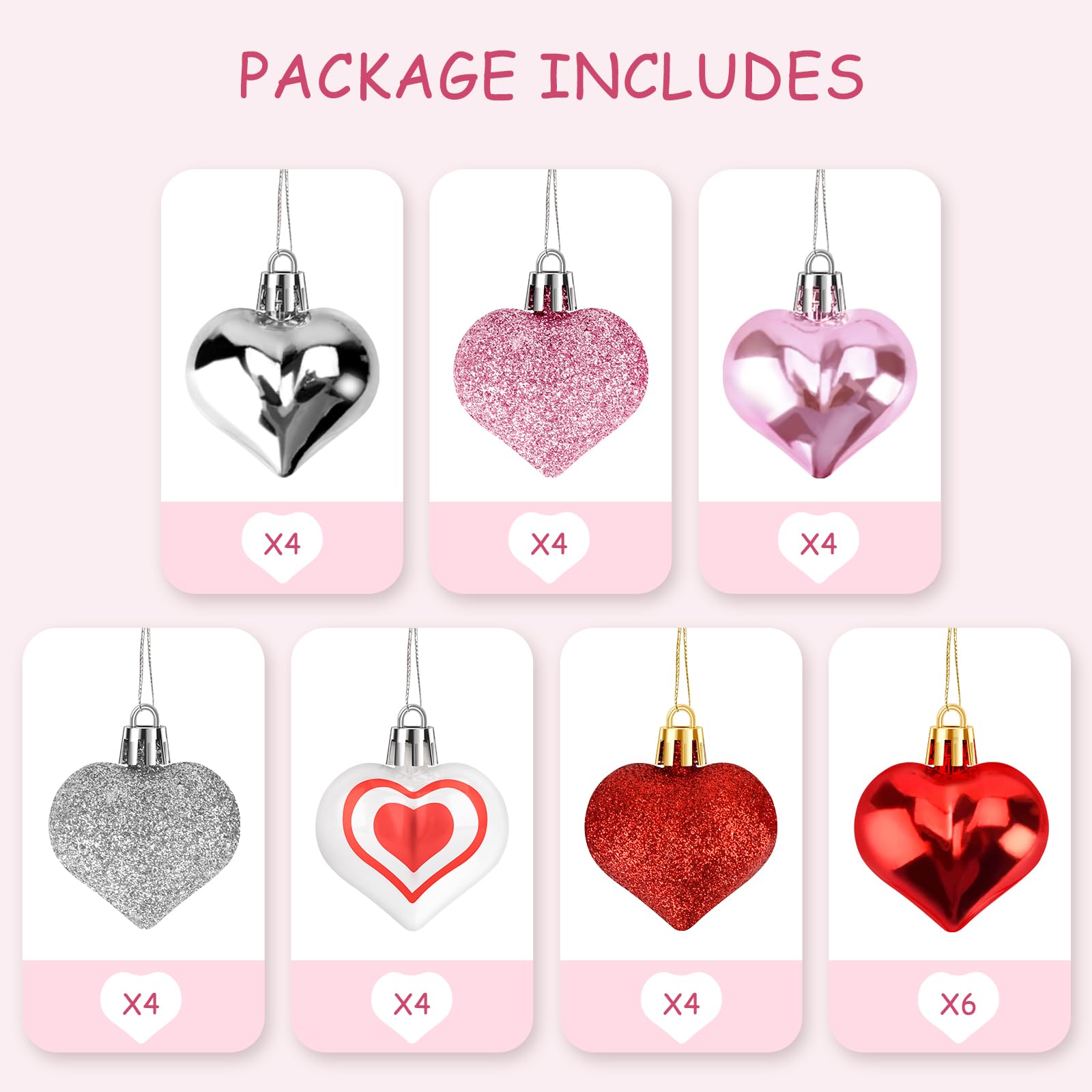 30 Pcs Valentine's Day Heart Ornaments - 7 Styles Romantic Tree & Home Decor for Couples, Weddings, Parties & Festive Celebrations