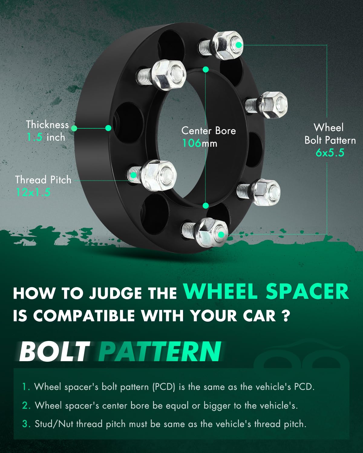 SCITOO 2X 1.5 Inch 6x139.7mm to 6x139.7mm Hubcentric Wheel Spacers Adapters - 6x5.5 Bolt Pattern, 106mm Hub Bore - Compatible with Toyota 4Runner & FJ Cruiser (2007-2015) - Perfect for Off-Roading & Custom Wheel Fitment
