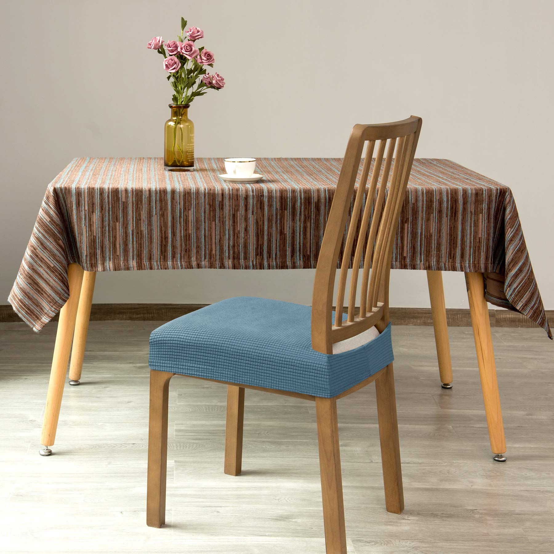 Jacquard Stretch Spandex Chair Seat Covers - Washable & Removable Dining Room Chair Protectors (2-Pack, Smoky Blue) | Dustproof Slipcovers for Home, Office & Restaurant Use