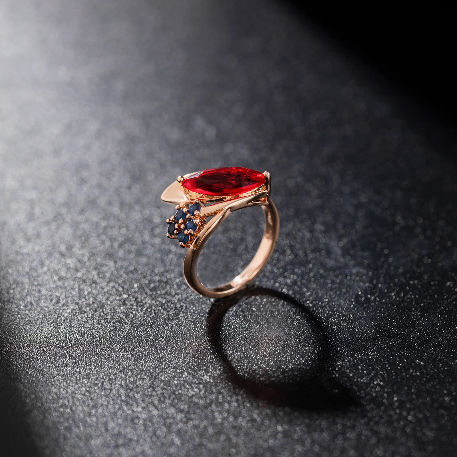 19mm Rose Gold Plated Red Natural Zircon Ring for Women - Elegant Fashion Jewelry Gift for Anniversary, Valentine's Day & Special Occasions (Z0478RED)