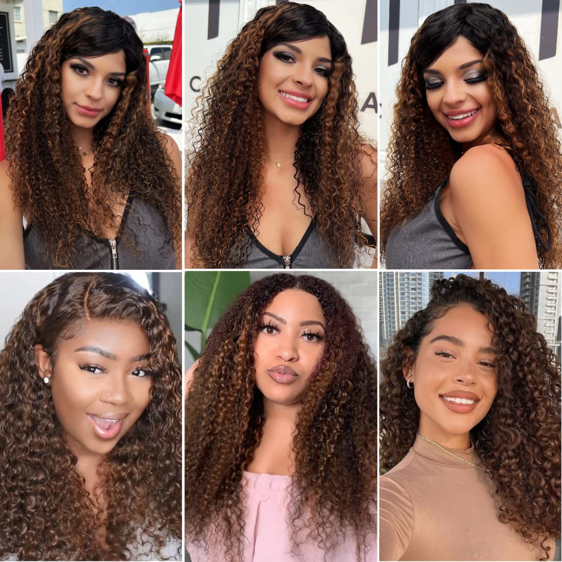 Sunber 12A Ombre Brown Curly Human Hair Extensions - 3 Bundles 100% Brazilian Virgin Jerry Curly Weave (10/12/14 Inch) - Two Tone FB30 Brown Highlight for Natural Look | Perfect for Daily Wear, Parties & Special Occasions