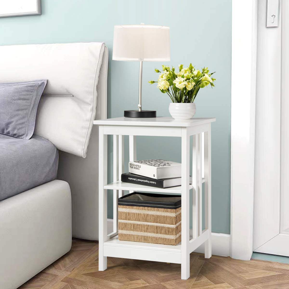 Giantex Nightstand Set of 2 - 3-Tier End Table with Storage Shelves, Sturdy Modern Bedside Table for Bedroom & Living Room - White Wooden Side Table for Small Spaces - Easy Assembly - Perfect for Apartment, Dorm, Guest Room & Home Office