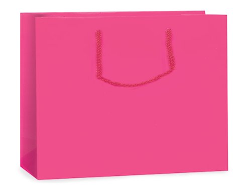 100 Pack Hot Pink Matte Gift Bags 13x5x10 Inches with Cardboard Bottom & Cord Handles - Perfect for Birthday Parties, Baby Showers, and Wedding Favors