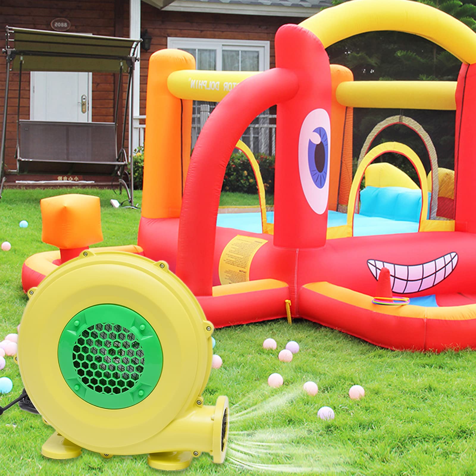 350W Powerful Commercial Air Blower for Bounce Houses, Inflatable Jumpers, Bouncy Castles & Slides - Heavy Duty Yellow Inflatable Blower (0.48HP) - Perfect for Birthday Parties, Carnival Events & Outdoor Inflatable Rentals