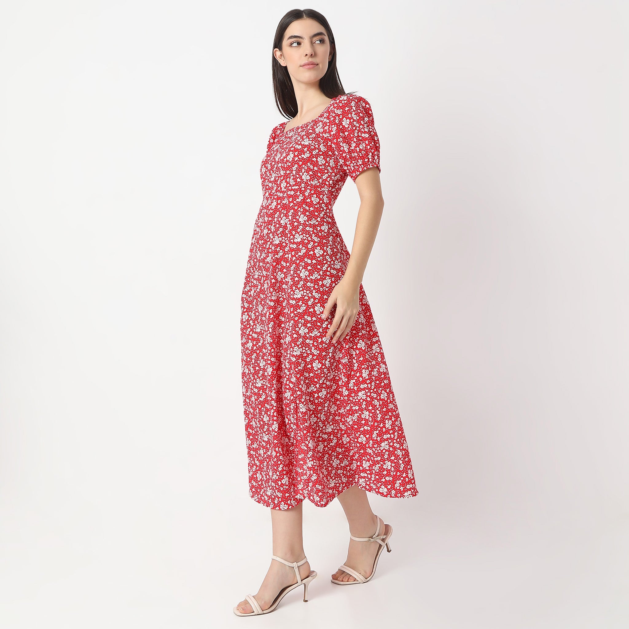 Flare Fit Printed Ankle Length Square Neck Betty Dress - Elegant Floral Summer Dress for Women, Perfect for Parties, Weddings & Date Nights