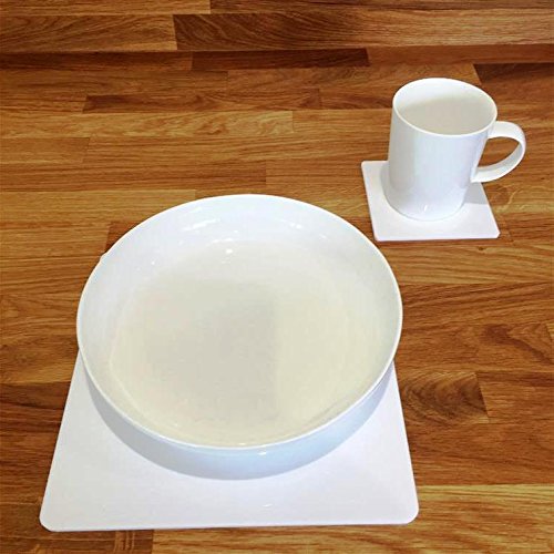 White Square Placemat and Coaster Set - 4 Large Placemats & 4 Coasters for Dining Table - Perfect for Home, Restaurant, and Party Decor