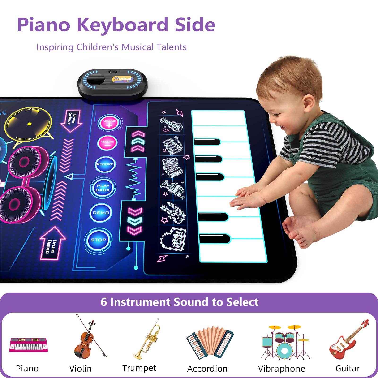 Baby Piano Mat Toy - 2-in-1 Musical Keyboard & Drum Set for Toddlers 1-3 | Perfect Gift for 1 Year Old Boys & Girls | Playtime & Learning Fun