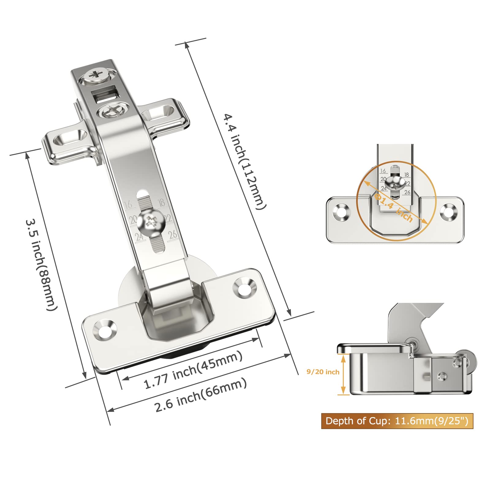 Furniware 2 Pack 135 Degree Lazy Susan Hinges - Full Overlay Concealed Cabinet Hinges for Cupboard, Folded Door & Cabinet Doors - Includes Mounting Screws - Perfect for Kitchen Cabinets, Storage Units & Home Organization