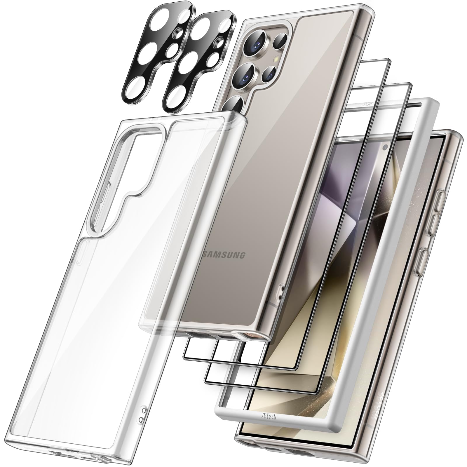 JETech 5-in-1 Protective Case for Samsung Galaxy S24 Ultra 5G - Includes 2 Tempered Glass Screen Protectors & Camera Lens Protector | Shockproof, Non-Yellowing, Clear Bumper Phone Cover | Perfect for Outdoor Activities, Travel & Daily Protection