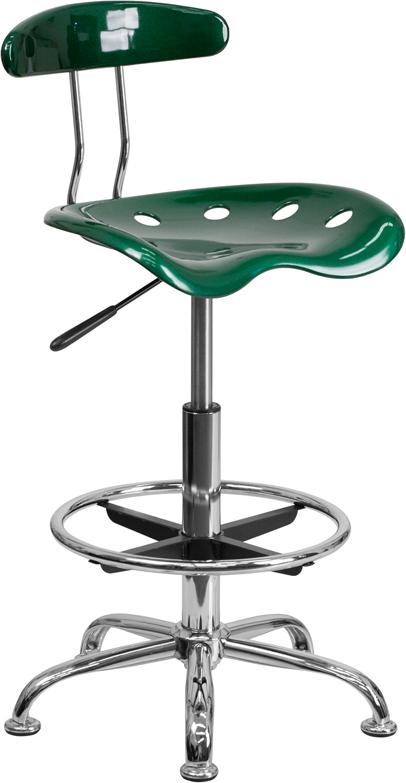 FLASH Bradley Vibrant Violet and Chrome Drafting Stool with Tractor Seat - Adjustable Height Bar Stool for Home Office, Art Studio & Industrial Workspaces