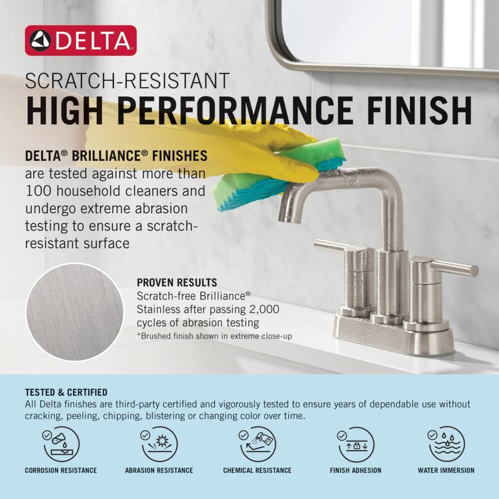 Delta Brushed Nickel Bathroom Faucet - 1.2 GPM Single Handle Sink Faucet with Pop-Up Drain for Modern Bathrooms