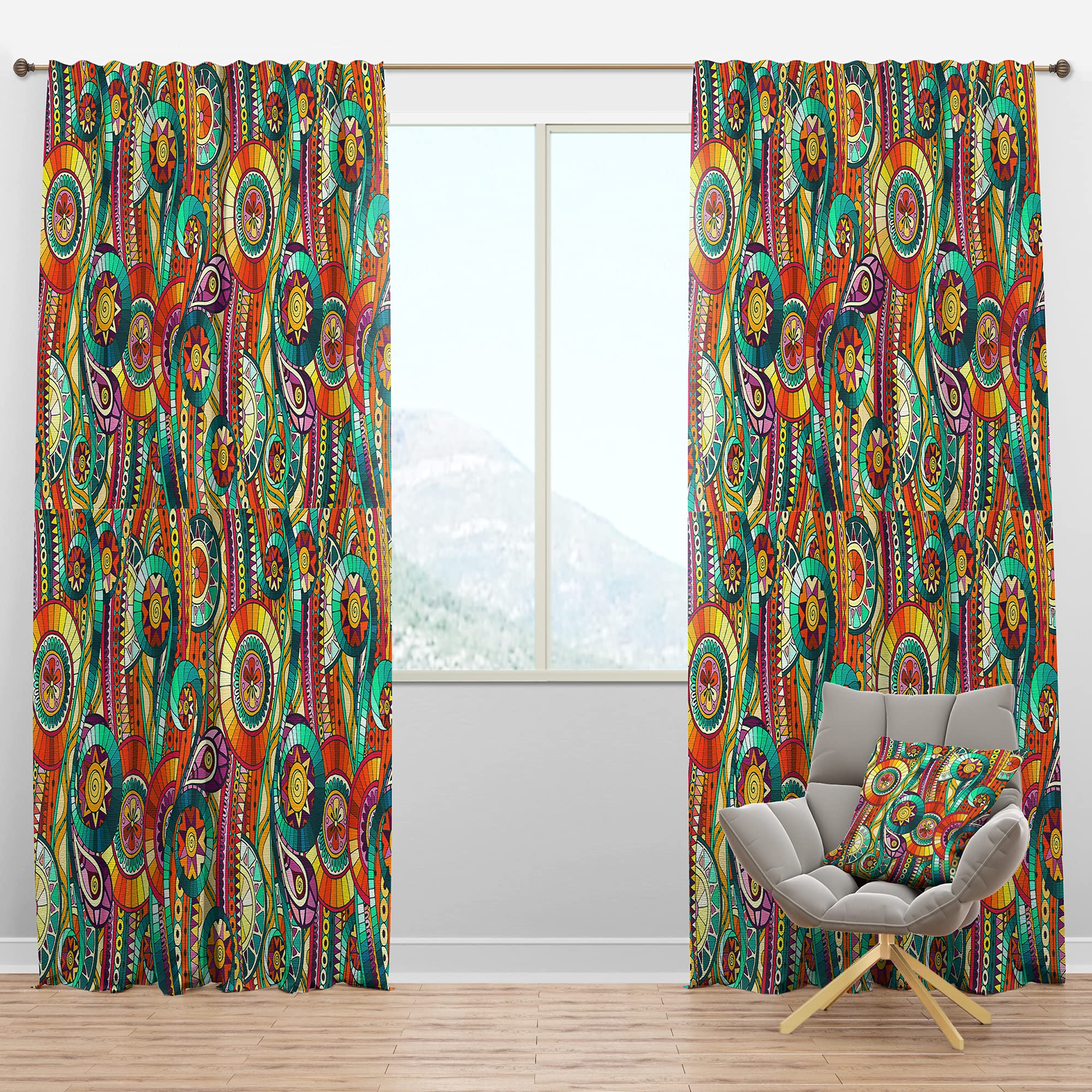 DesignQ Blackout Curtains - Tribal Doodle Ethnic Pattern Thermal Insulated Window Drapes for Bedroom & Living Room (52x108, Single Panel) | Noise Reducing & Energy Saving Home Decor