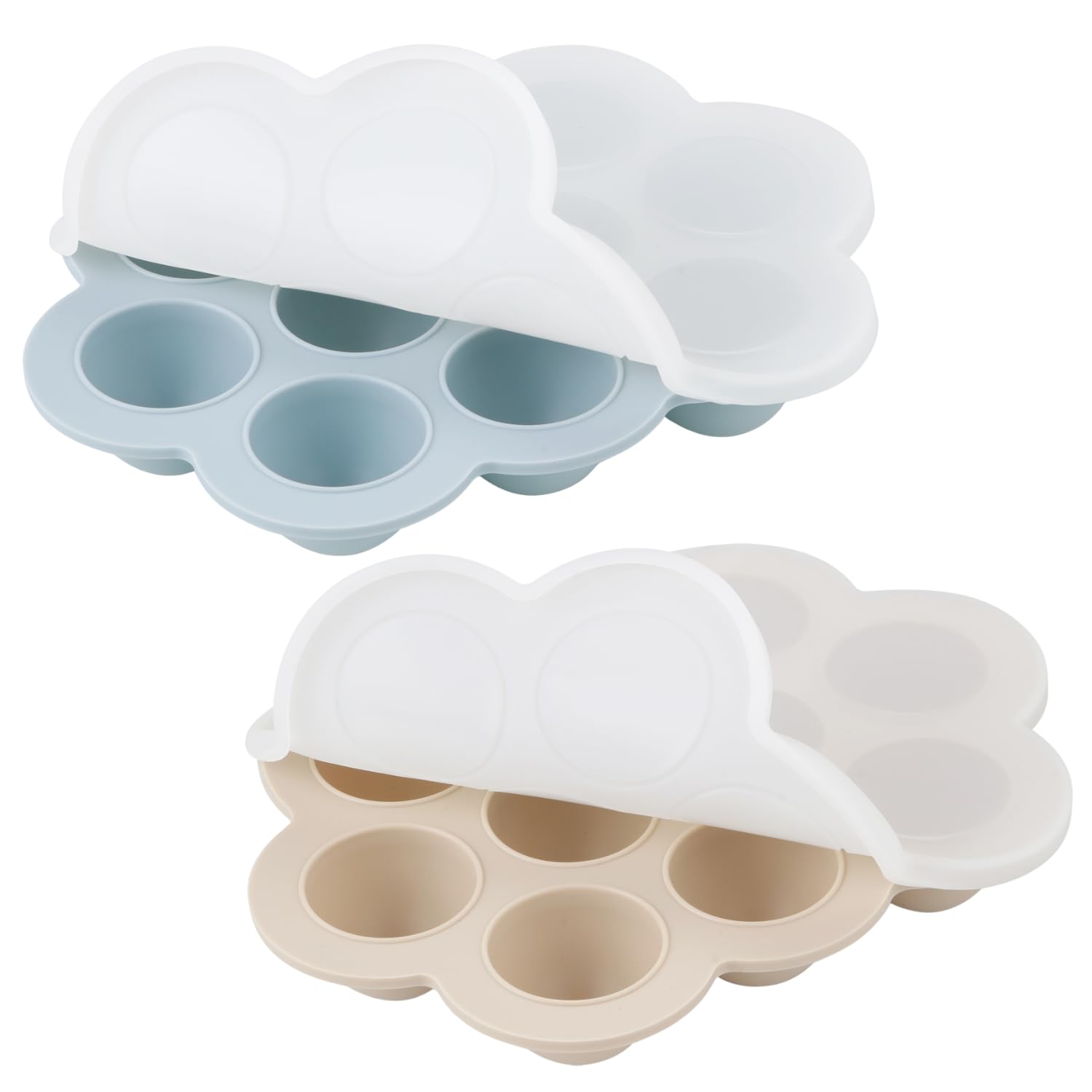 PandaEar 2 Pack Silicone Baby Food Freezer Trays with Lids - BPA-Free Storage Containers for Homemade Baby Food, Purees, Breastmilk & Fruits (Blue/Tan) | Perfect for Meal Prep, Baby Led Weaning & Organizing Small Portions in Fridge