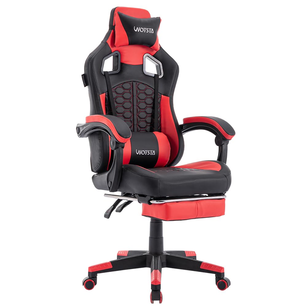 Ergonomic Gaming Chair with Massage & Footrest - Adjustable PC Game Chair with Comfortable Headrest, High Back Support, 300LBS Capacity - Perfect for Esports, Office Work & Home Gaming Setup (Black Red)