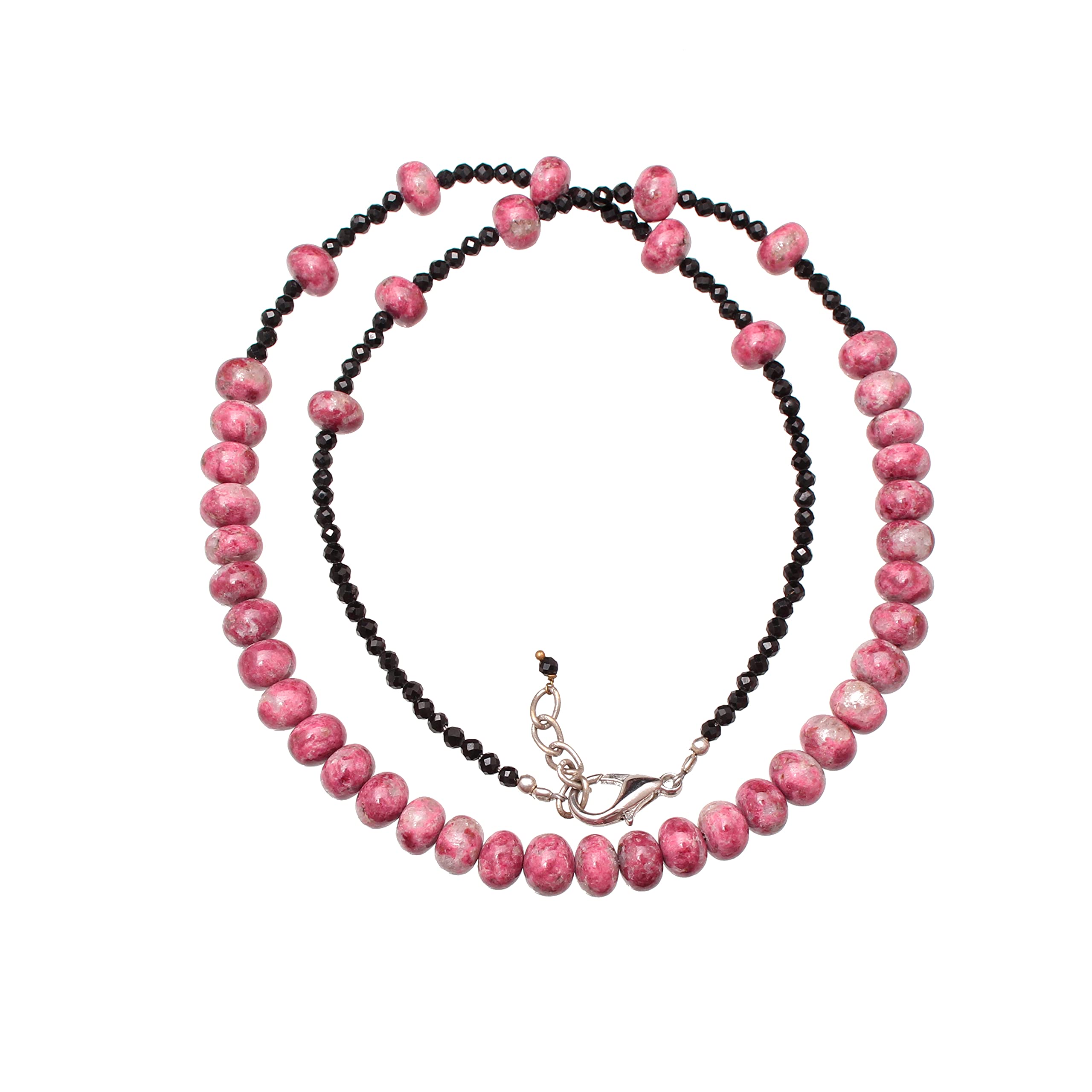 Handmade 925 Sterling Silver Thulite and Black Spinel Beaded Necklace with Adjustable Chain - Elegant Multi-Gemstone Jewelry for Women, Perfect Gift for Birthday, Anniversary & Special Occasions