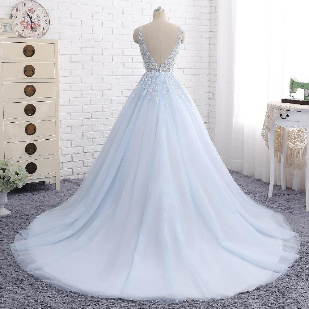 Elegant Pale Blue V-Neck A-Line Tulle Lace Beaded Prom Dress | Sweet 16 Party & Evening Gown | Custom Long Formal Dress for Homecoming, Quinceañera & Special Occasions