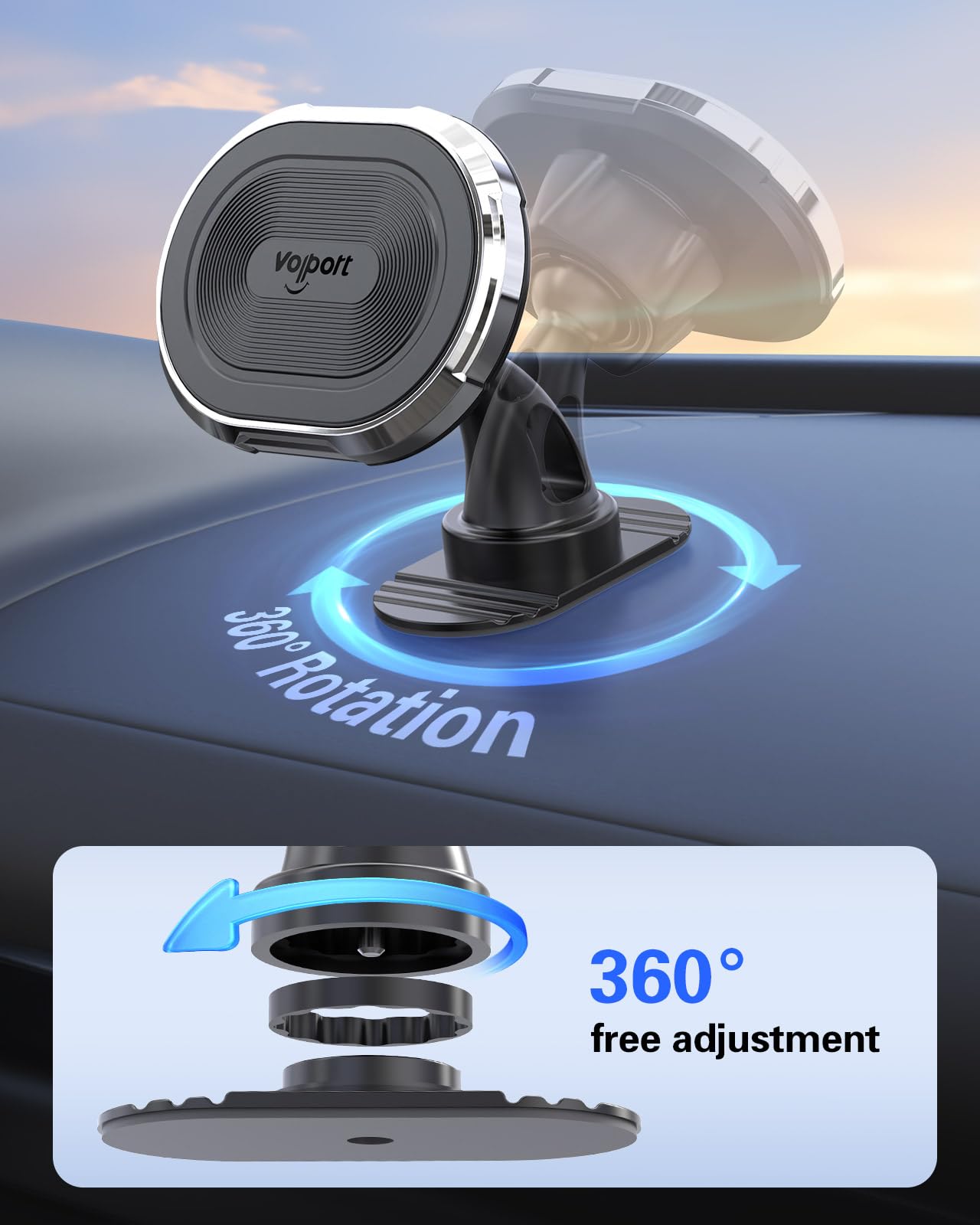 Volport Strong Magnetic Phone Mount for Car - Universal Vent & Dashboard Holder for iPhone 16/15/14/13/12 Pro Max, Samsung S24 Ultra & All Smartphones - Perfect for Driving, Navigation & Hands-Free Calling