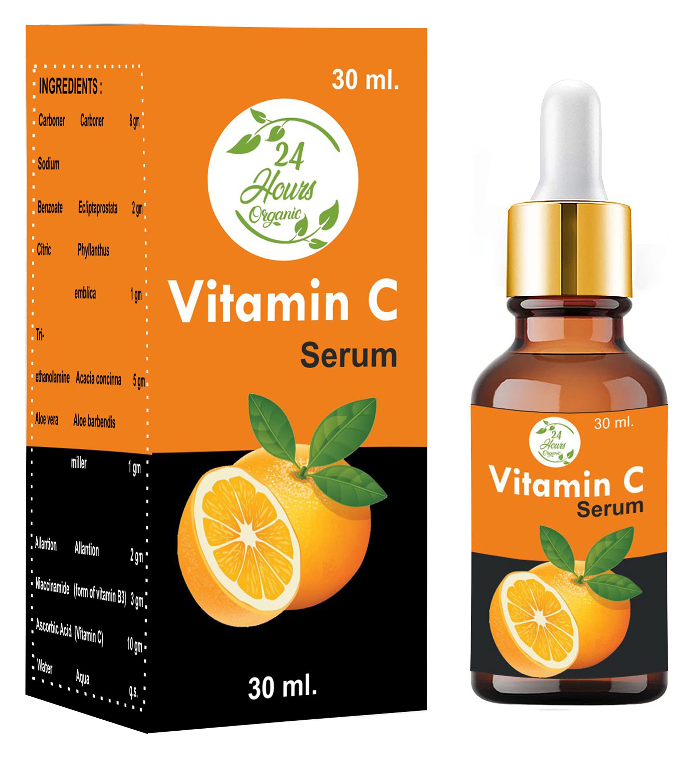 24-Hour Organic Vitamin C Serum for Glowing Skin - Brightening Face Serum with Wrinkle Reduction & Deep Hydration - 60ml - Perfect for Morning/Night Skincare Routine & Anti-Aging Treatment
