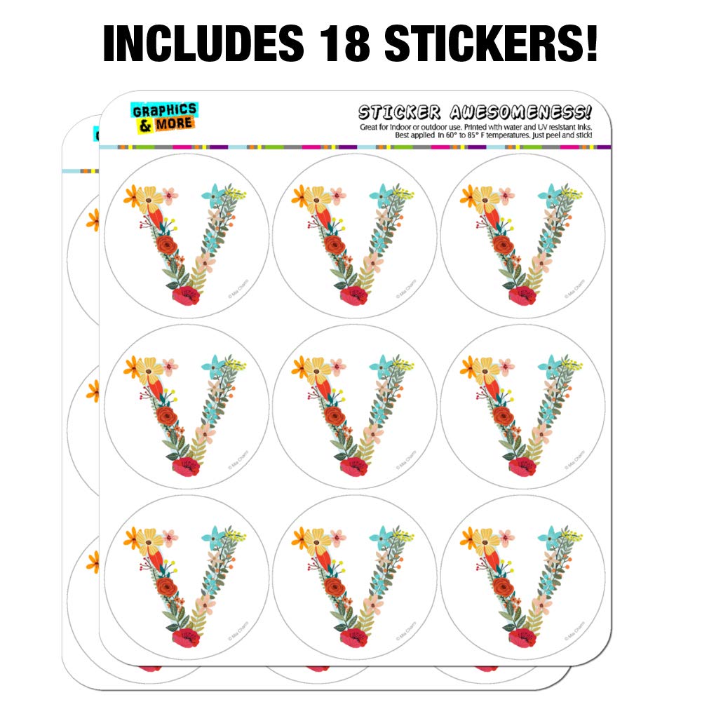 Floral Monogram Letter V Stickers for Planner, Calendar, Scrapbooking & DIY Crafts - Perfect for Bullet Journals, Scrapbooks, and Handmade Greeting Cards