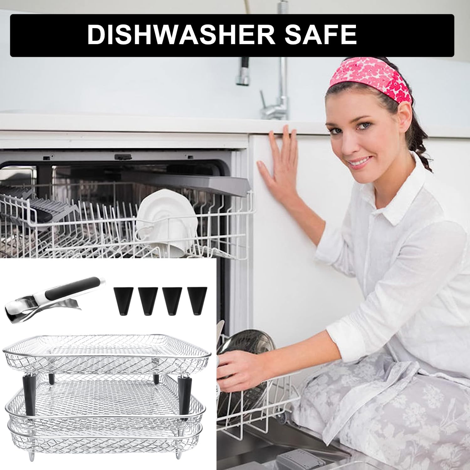 7.8 Inch Square Air Fryer Rack - 3 Stackable Dehydrator Trays - Compatible with Square Air Fryers (Inner Size >8 Inch) - Perfect for Baking, Roasting & Drying Food